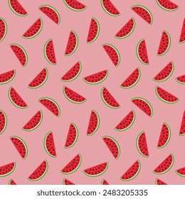 Seamless Watermelon Slice Pattern on Pink Background