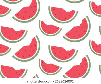 Seamless watermelon slice pattern on white background