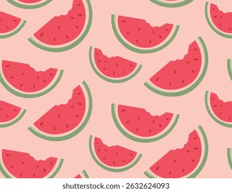 Seamless watermelon slice pattern on pink background