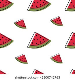 Seamless watermelon slice pattern.Watermelon slices on white background. Best for textile, wallpapers, home decoration, wrapping paper, package and web design. Vector illustration