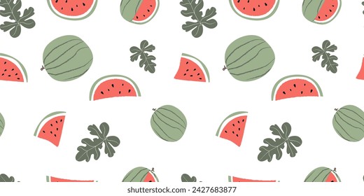 Seamless watermelon slices pattern illustration, green background. Creative texture for fabric, textile, wallpaper , wrapping and all prints