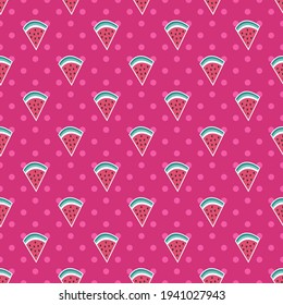 Seamless watermelon vector pattern. Repeat background with food elements. Trendy pink summer fashion print design. Modern illustration.