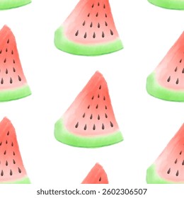 Padrão de aquarela de melancia sem costura para projetos de embrulho. Invólucro de melancia desenhado à mão para caixa de presente. Design de frutas para arte de melancia alegre, padrões de aquarela fresca com melancia.