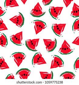 Seamless watermelons pattern image, watercolor watermelon slices background