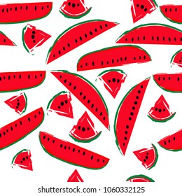 Seamless watermelons pattern image, watercolor watermelon slices background