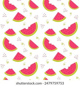 Seamless watermelons pattern on white background.