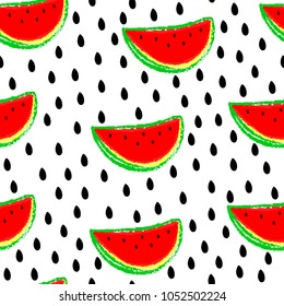 Seamless watermelons pattern. Vector background with red watermelon slices.