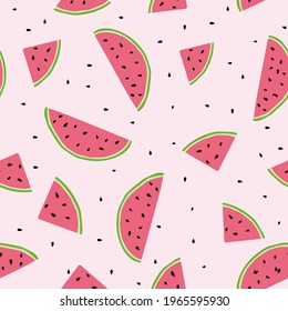Seamless watermelons pattern. Vector background with summer sliced watermelon summer wallpaper