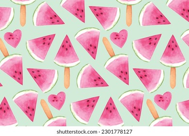 Seamless watermelons pattern. Vector background in Watercolor design style.