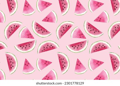 Seamless watermelons pattern. Vector background in Watercolor design style.