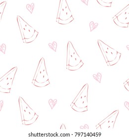 Seamless watermelons pattern. Vector background with watercolor watermelon slices.