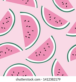 Seamless watermelons pattern. Vector illustration with slices of fresh and juicy watermelons.
