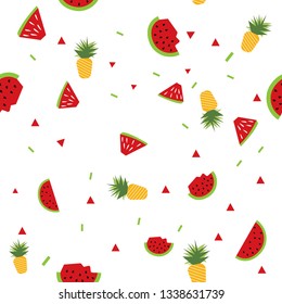 Seamless watermelons and peneapple pattern. Vector illustration 