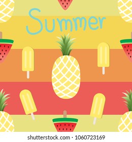 Seamless watermelons,ice cream and pineapple pattern in summer.