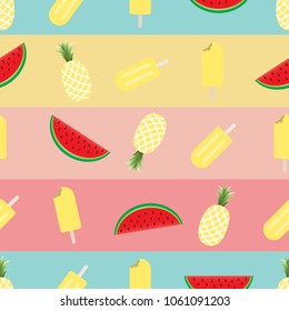 Seamless watermelons,ice cream and pineapple pattern in summer.