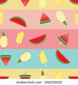 Seamless watermelons,ice cream and pineapple pattern in summer.