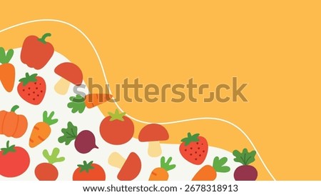 Seamless wave border design with fruits mushrooms vegetables on yellow