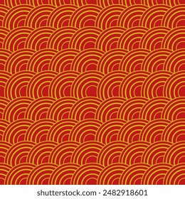 seamless wave Chinese pattern for new year background in red and golden color vector