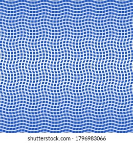 Seamless wave grid pattern. Ornamental abstract wavy checkereded background. Modern blue texture