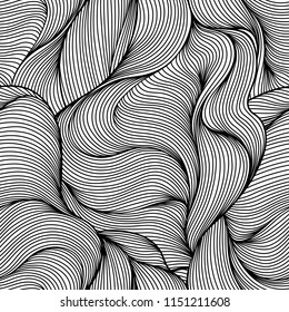 Seamless Wave Hair Line Pattern Monochrome Stock Vector (Royalty Free ...
