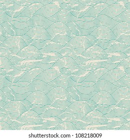 Seamless wave hand drawn pattern. Abstract vintage background.