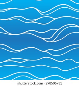 Seamless wave hand painted pattern in blue colors. Vector illustration.