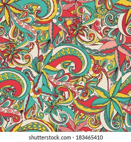 Seamless wave hand-drawn pattern, floral background. Can be used for wallpaper, pattern fills, web page background, surface textures.