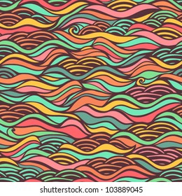 Seamless wave hand-drawn pattern, waves background (seamlessly tiling).Can be used for wallpaper, pattern fills, web page background,surface textures. Gorgeous seamless wave background