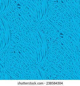 Seamless wave hand-drawn pattern, waves background. Use for wallpaper, pattern fills, web page background,surface textures. 