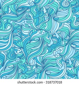 Seamless wave hand-drawn pattern, waves background (seamlessly tiling). It can be used for wallpaper, pattern fills, web page background, surface textures. Gorgeous seamless wave background