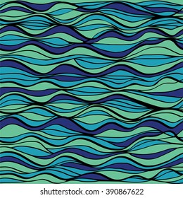 Seamless wave hand-drawn pattern, waves background 