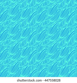 Seamless wave hand-drawn pattern, waves background (seamlessly tiling).Can be used for wallpaper, pattern fills, web page background,surface textures. Adult Coloring. Gorgeous seamless wave background