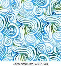 Seamless wave hand-drawn pattern, waves background.Can be used for wallpaper, pattern fills, web page background,surface textures.