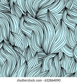 Seamless wave hand-drawn pattern, waves background seamlessly tiling