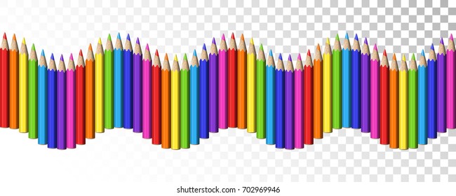 Seamless Wave Line of Colorful Realistic Pencils for School Decorating. Bright Colored Design Element for Background.