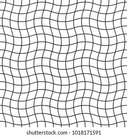 Seamless wave net rippled grid pattern. Abstract distorted geometric checkered mesh background.