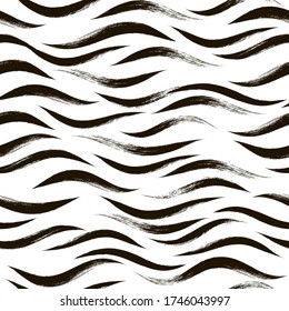 Seamless Wave Pattern, animal print, modern vector background. Wavy brush stroke, zebra grunge paint lines, tiger abstract watercolor illustration