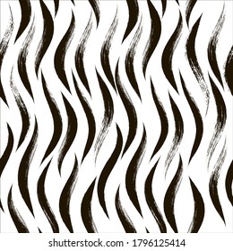 Seamless Wave Pattern, animal print, modern vector background. Wavy brush stroke, zebra grunge paint lines, tiger abstract watercolor illustration