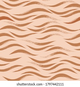 Seamless Wave Pattern, animal print, modern vector background. Wavy brush stroke, zebra grunge paint lines, tiger abstract watercolor illustration