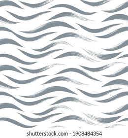 Seamless Wave Pattern, animal print, modern vector background. Wavy brush stroke, zebra grunge paint lines, tiger abstract watercolor illustration