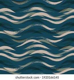 Seamless Wave Pattern, animal print, modern vector background. Wavy brush stroke, zebra grunge paint lines, tiger abstract watercolor illustration