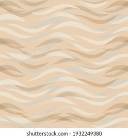 Seamless Wave Pattern, animal print,  sand dune vector background. Wavy brush stroke, soft pastel paint lines, makeup abstract watercolor illustration