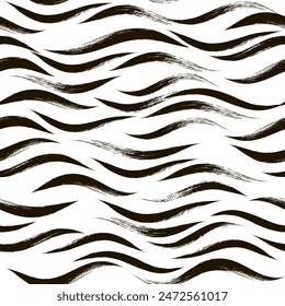 Seamless Wave Pattern, animal print, modern vector background. Wavy brush stroke, zebra grunge paint lines, tiger abstract watercolor illustration