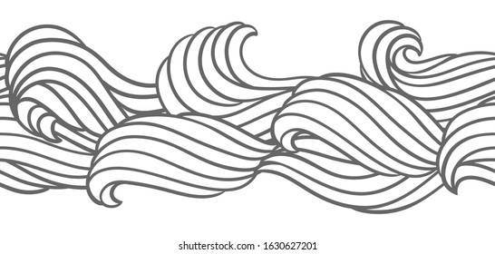 Seamless wave pattern. Background with sea, river or water texture. Wavy striped abstract fur or hair.