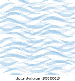 Seamless Wave Pattern, beach vector background. Wavy brush stroke, blue watercolor lines.