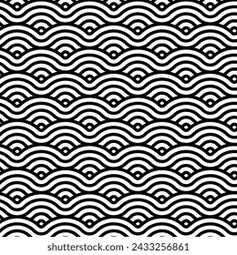 Seamless wave pattern. Black and white pattern, horizontal vector illustration.