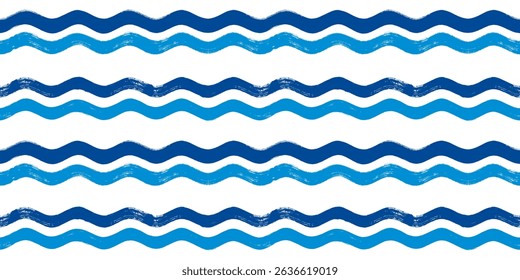 Seamless Wave Pattern, Brush stripes water sea vector background. Wavy beach print, watercolor curly paint lines