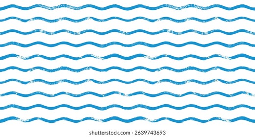 Seamless Wave Pattern, Brush stripes water sea vector background. Wavy beach print, watercolor curly paint lines