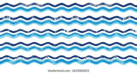 Seamless Wave Pattern, Brush stripes water sea vector background. Wavy beach print, watercolor curly paint lines