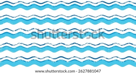Seamless Wave Pattern, Brush stripes water sea vector background. Wavy beach print, watercolor curly paint lines